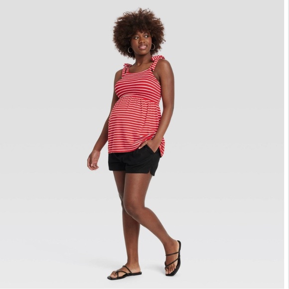 Isabel Maternity by Ingrid & Isabel Red Striped Tie Strap Maternity Tank Top - Picture 3 of 5